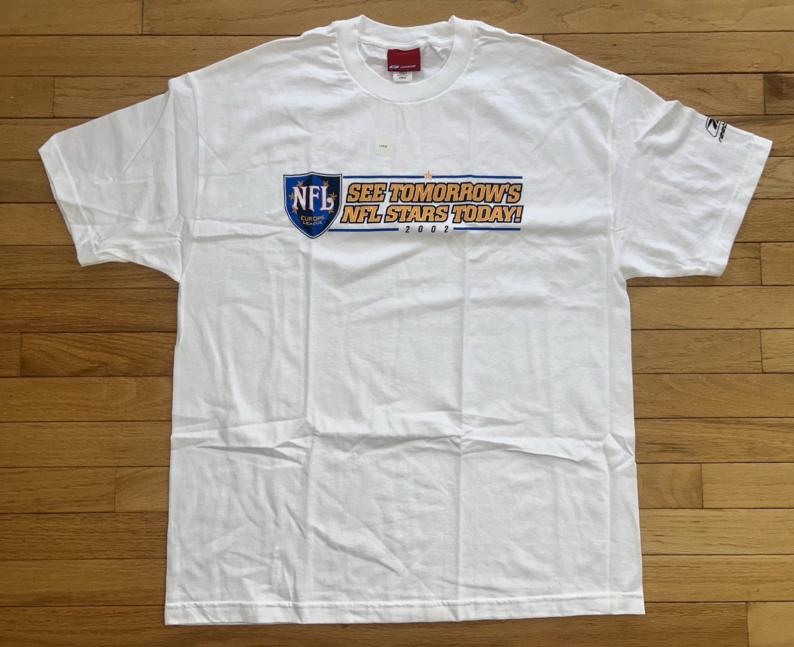 2002 Reebok NFL Europe T-shirt League Stars Of Tomorrow White Large Football 2002 Reebok NFL Europe T-shirt League Stars Of Tomorrow White Large Football