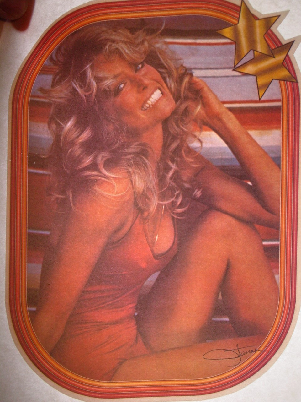 FARRAH FAWCETT ICONIC SWIMSUIT VINTAGE 1970\'s CLASSIC IRON ON TRANSFER NICE B-15