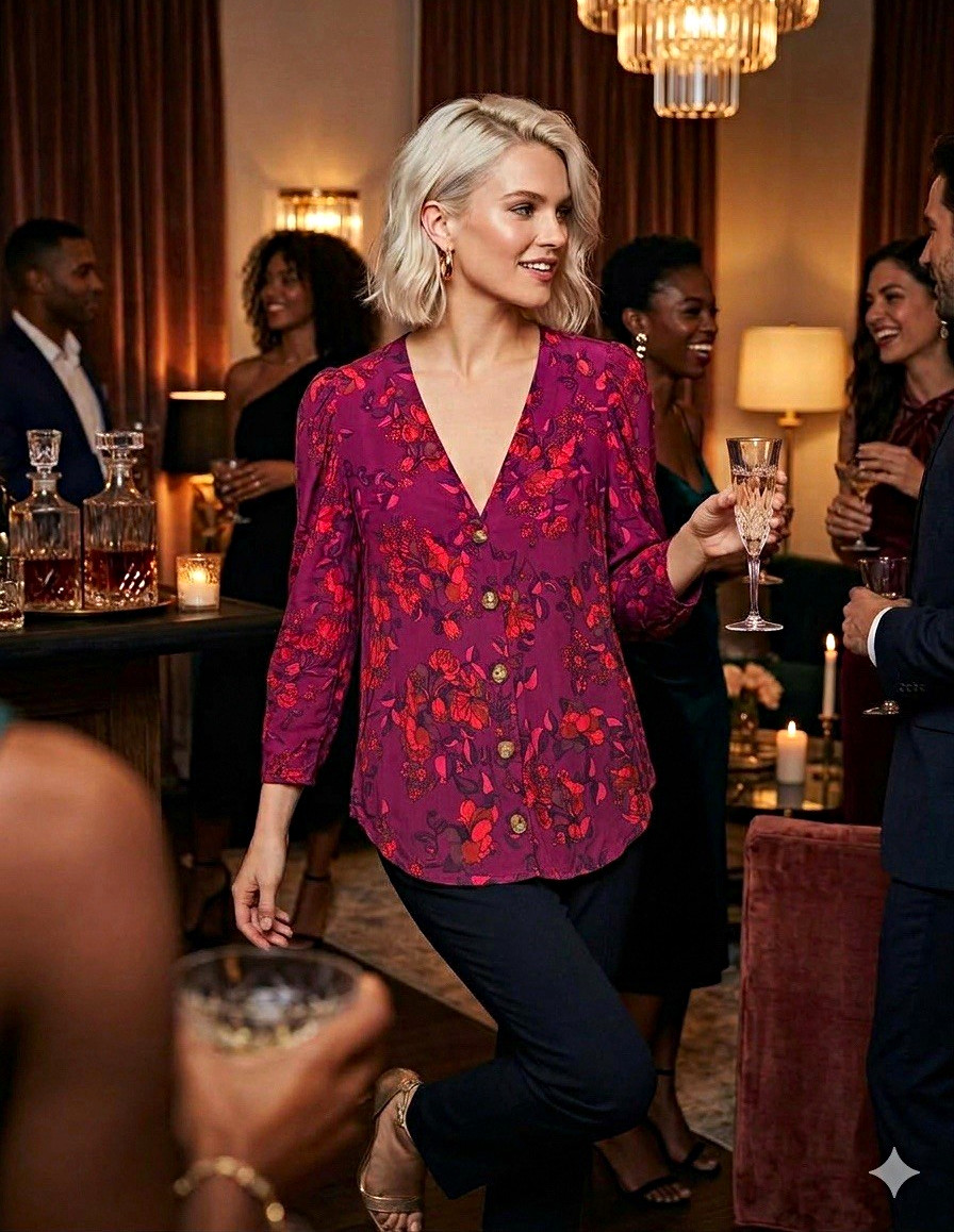 Maeve by Anthropologie Purple Red Floral Chiffon Sheer V-Neck Blouse L Maeve by Anthropologie Purple Red Floral Chiffon Sheer V-Neck Blouse L