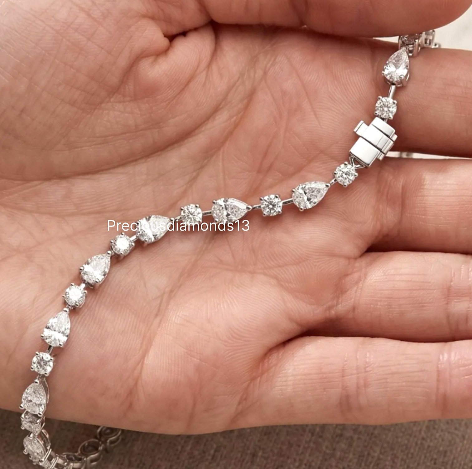 925 Silver, Stunning White Diamond Chain Bracelet, Certified Treated-Great Shine
