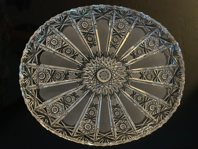 Vintage Bohemian Czech Lead Crystal Oval Platter Hobstar Starburst 11.25\