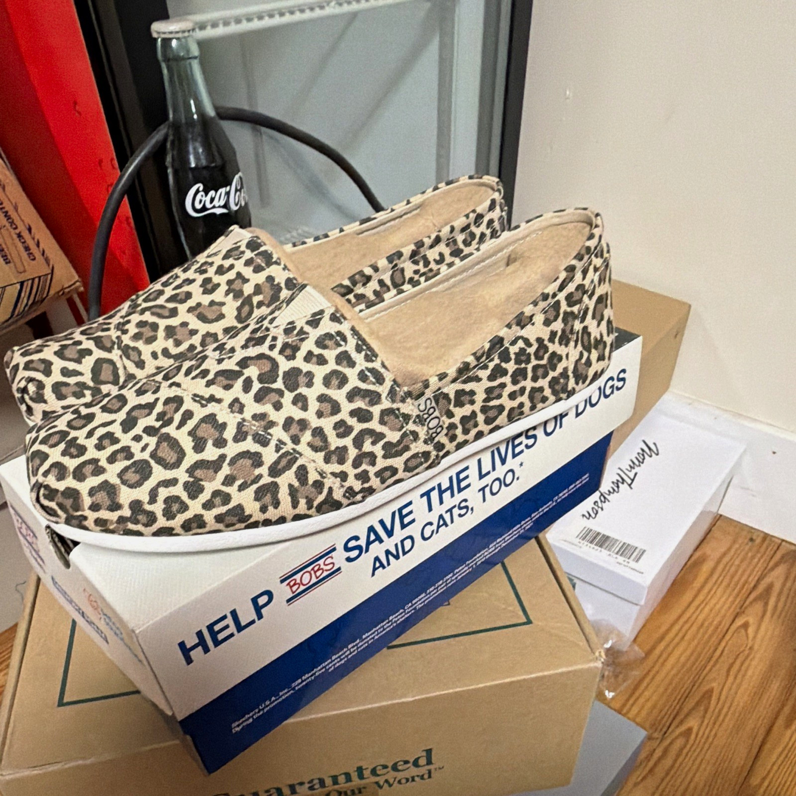 BOBS from Skechers BOBS Plush Hot Spotted Leopard Memory Foam Slip-On Womens 9