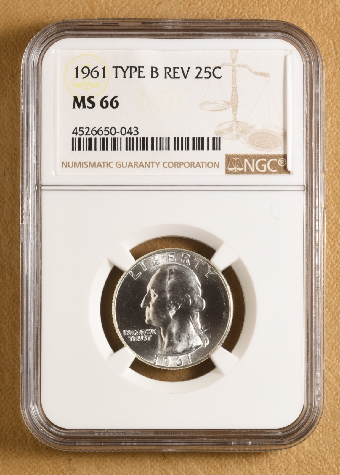 1961 P Washington Quarter \'Type B Reverse\' NGC MS66