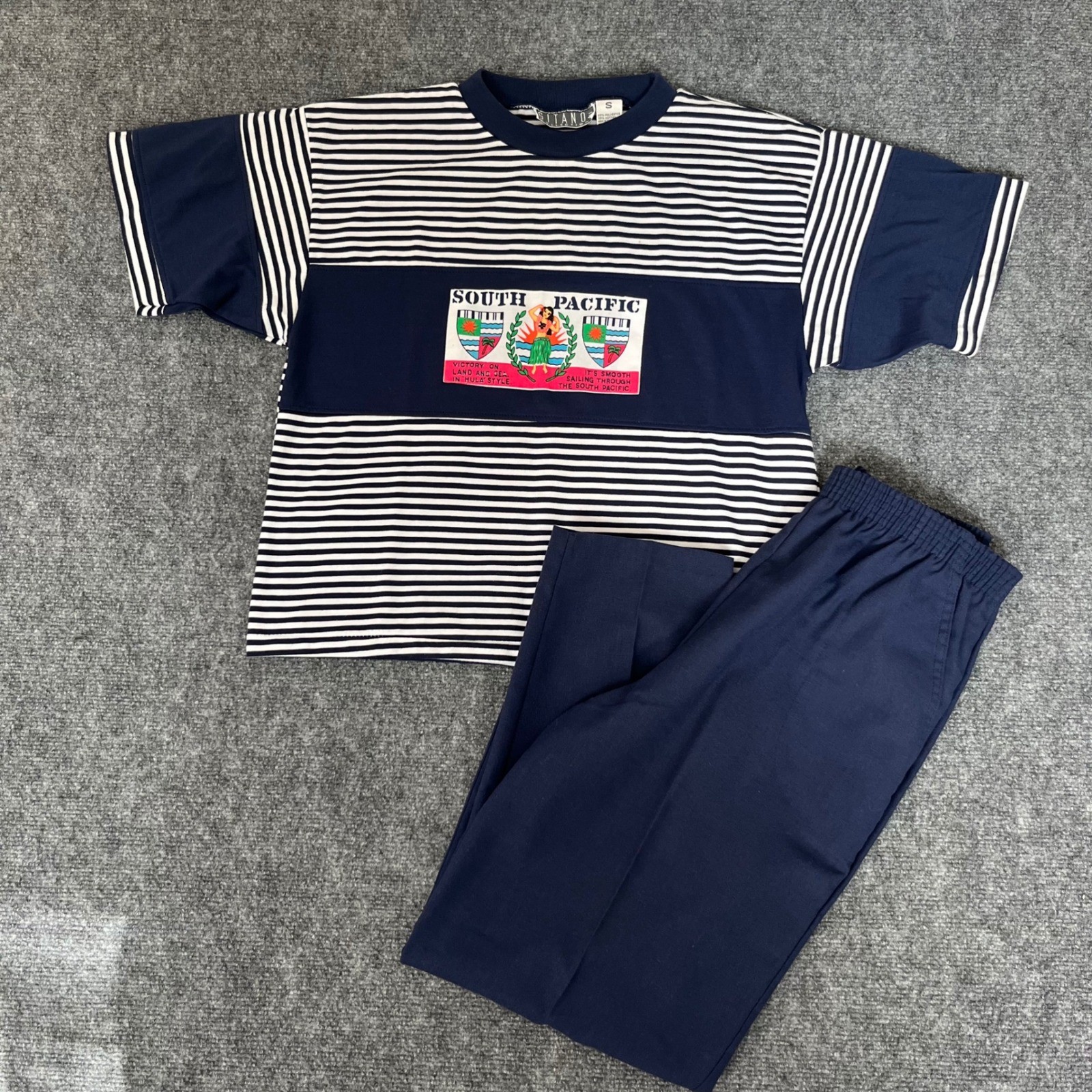 Vintage Gitano Collection South Pacific Striped Shirt and Pants Set Navy Small Vintage Gitano Collection South Pacific Striped Shirt and Pants Set Navy Small