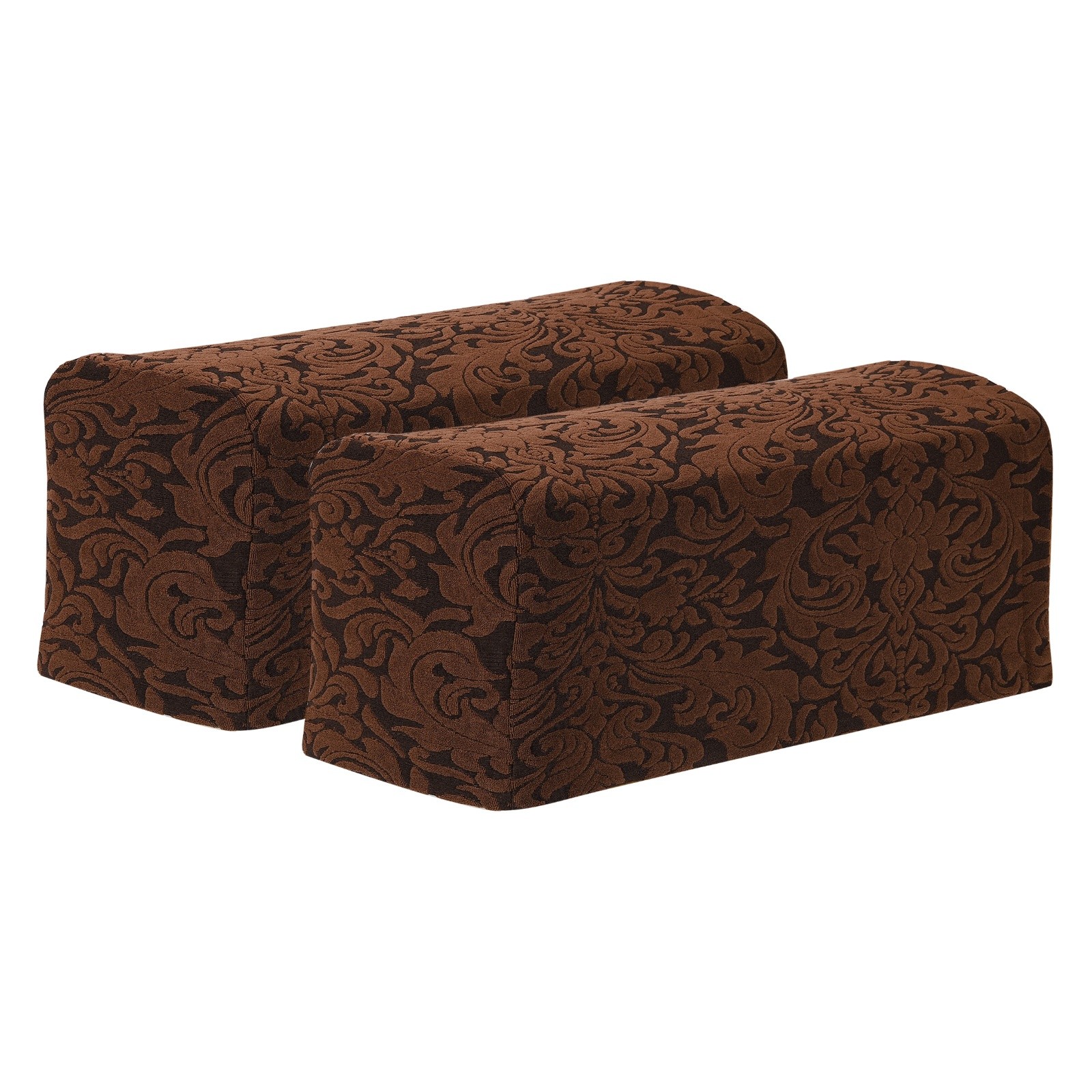 2Pcs Stretch Armrest Covers Jacquard Soft Couch Arm Slipcovers Dark Brown# 2Pcs Stretch Armrest Covers Jacquard Soft Couch Arm Slipcovers Dark Brown#