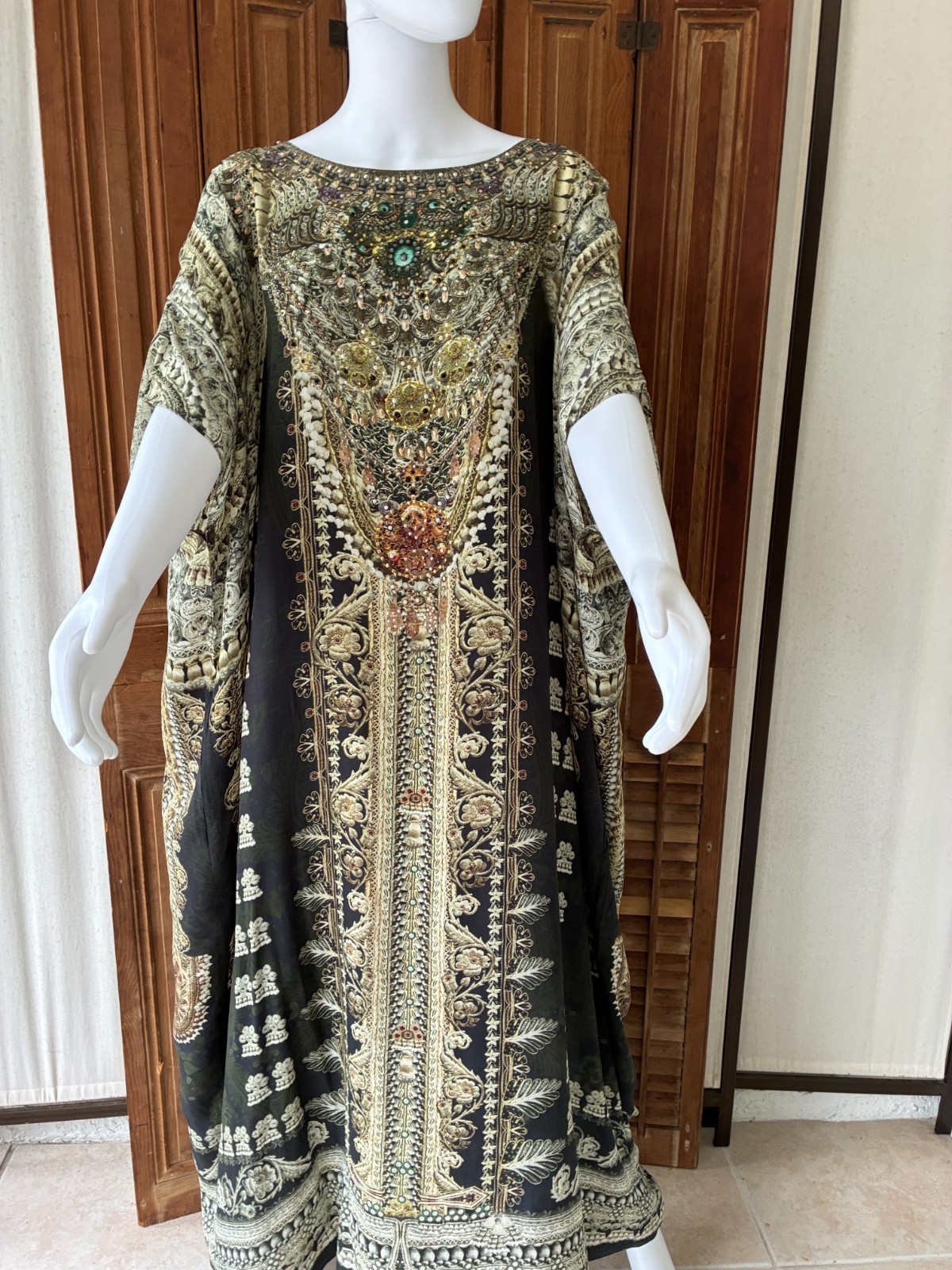 Camilla Round Neck Silk Kaftan/Dress Torero Resort Black Gold Rare One Size