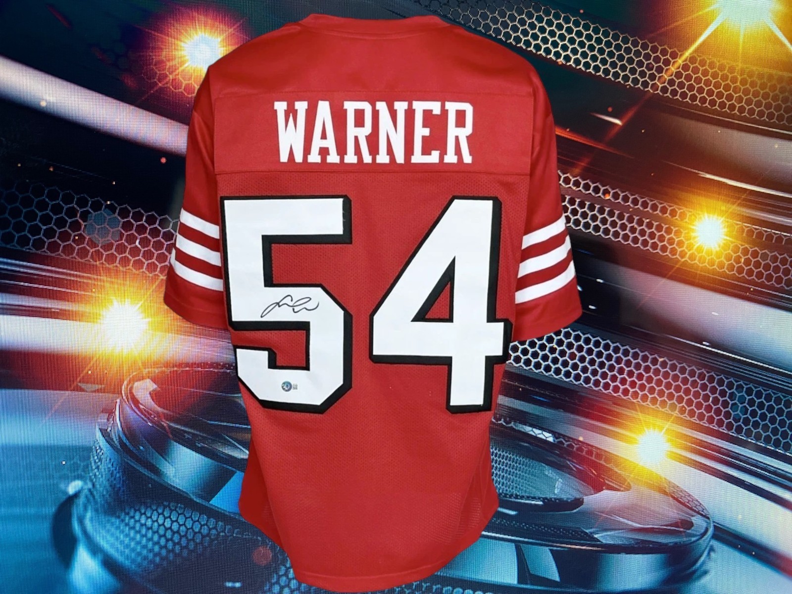 FRED WARNER AUTOGRAPHED CUSTOM SAN FRANCISCO 49ERS RED JERSEY COA BECKETT