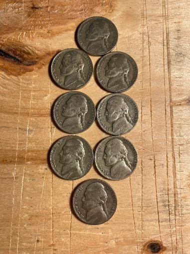 1943-P Jefferson 5C Wartime Nickels (8) Silver 0.35