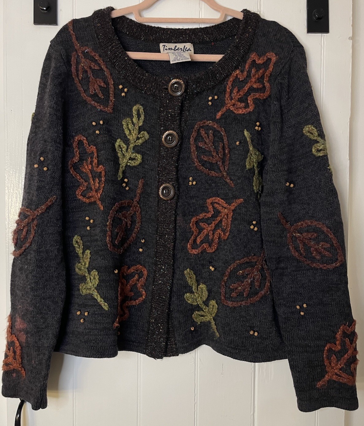 Vintage TImberLea Autumn Fall Leaves Embroidered Cardigan Sweater M-IMMACULATE Vintage TImberLea Autumn Fall Leaves Embroidered Cardigan Sweater M-IMMACULATE