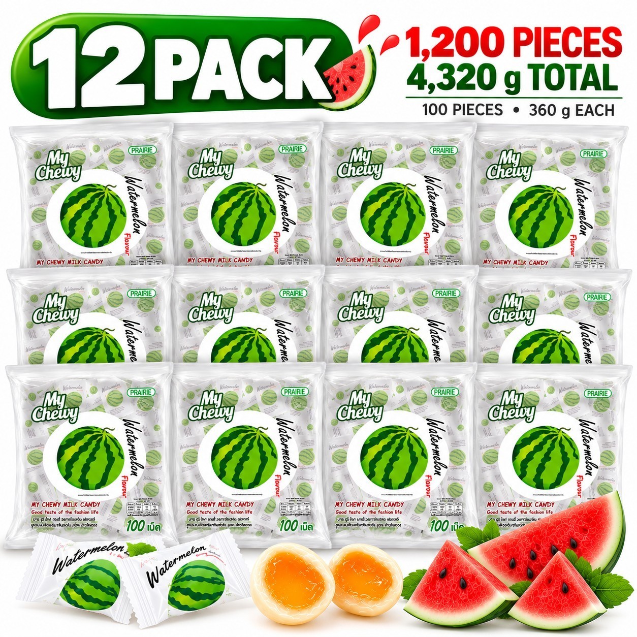 12 X My Chewy Watermelon Milk Flavor Candy Thai Soft Chewy Candy Party 360 g