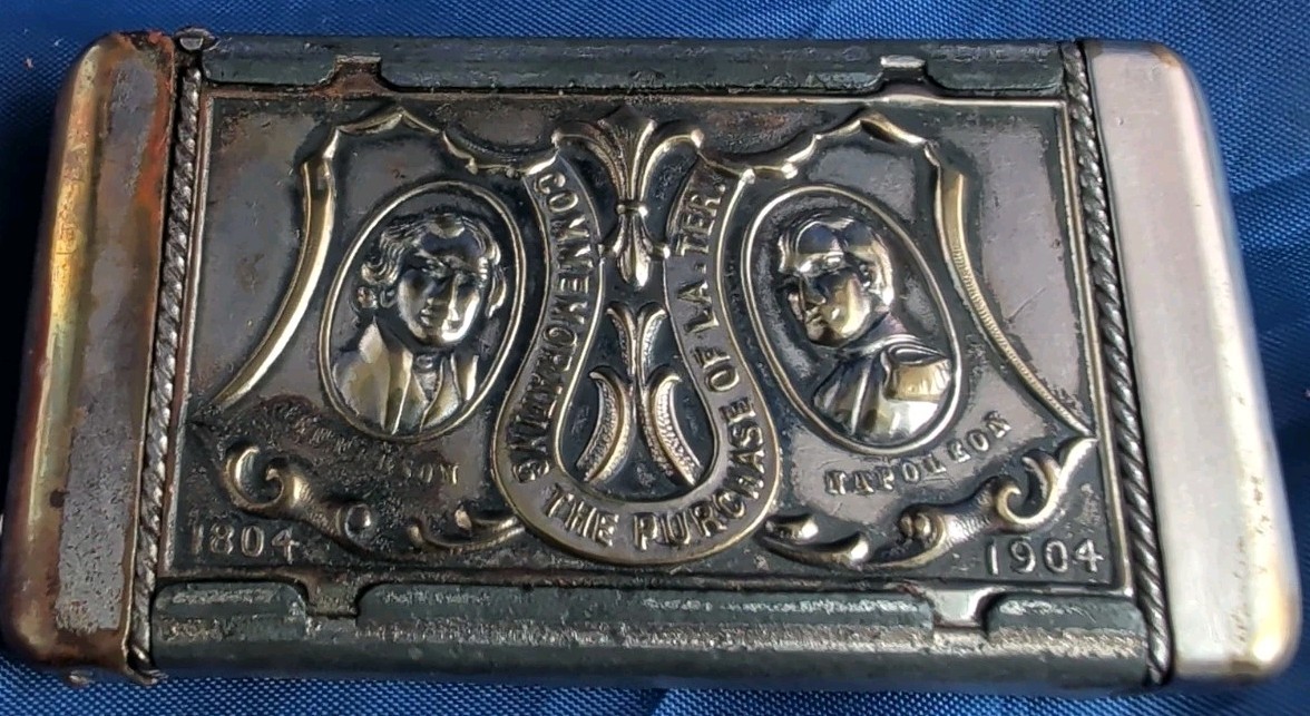 1904 WORLDS FAIR ST. LOUIS Vesta MATCHSAFE Thomas Jefferson Napoleon Bonaparte 1904 WORLDS FAIR ST. LOUIS Vesta MATCHSAFE Thomas Jefferson Napoleon Bonaparte