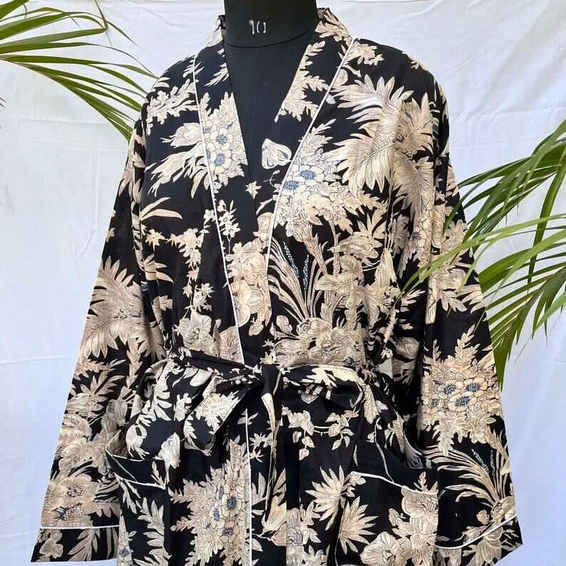 1PCs Indian Floral  Print 100% cotton robe gown Hippie women maxi kimono dresses