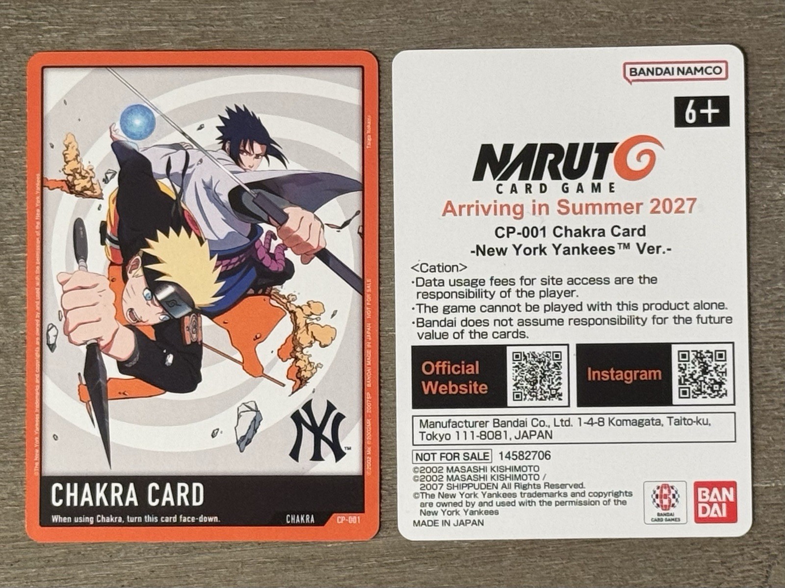 NARUTO x NY Yankees CP-001 Chakra Card 2026 Exclusive Yankee Stadium Promo card NARUTO x NY Yankees CP-001 Chakra Card 2026 Exclusive Yankee Stadium Promo card