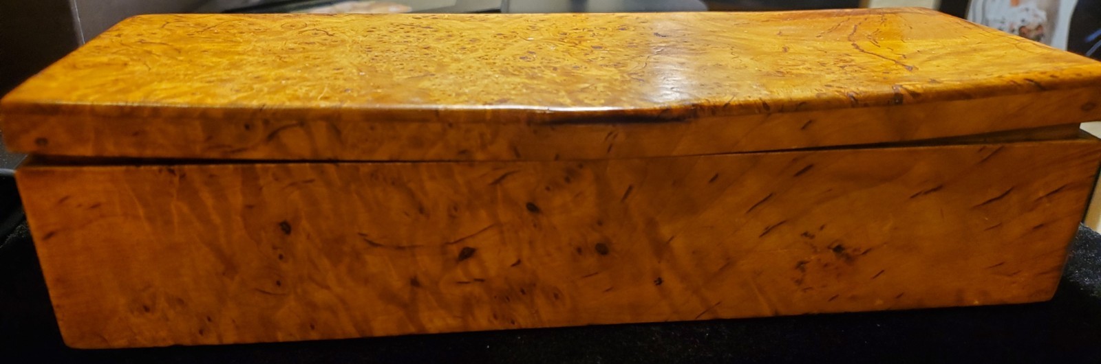 Antique c1920 Art Deco Handmade Solid Karelian Birch Trinket Box Knuckle Hinged