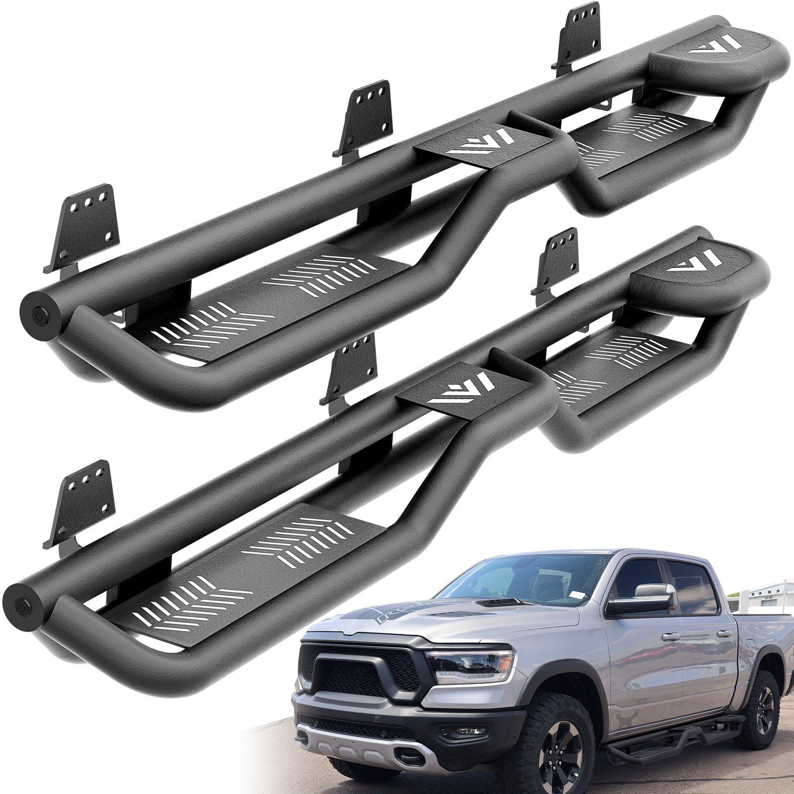 Two Raised Steps Running Boards For 2019-2026 Dodge Ram 1500 New Body Crew Cab