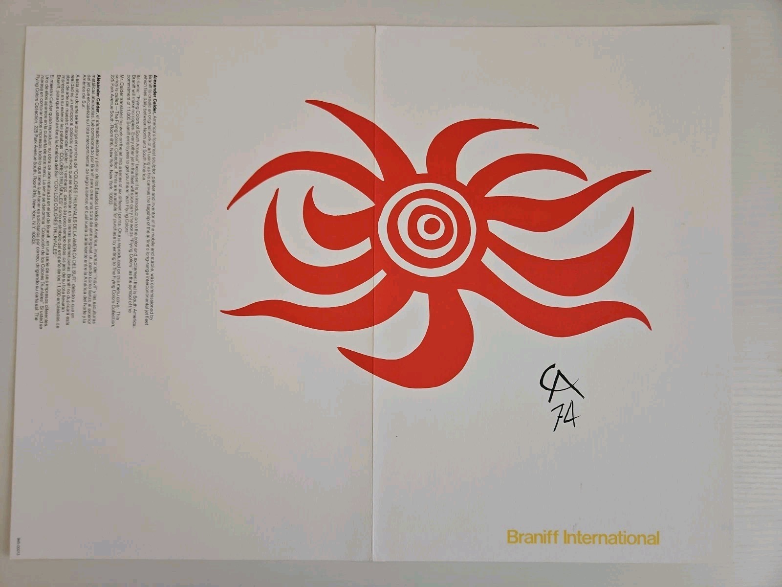 Alexander Calder Braniff International Menu Cover 1974 Flying Colors 