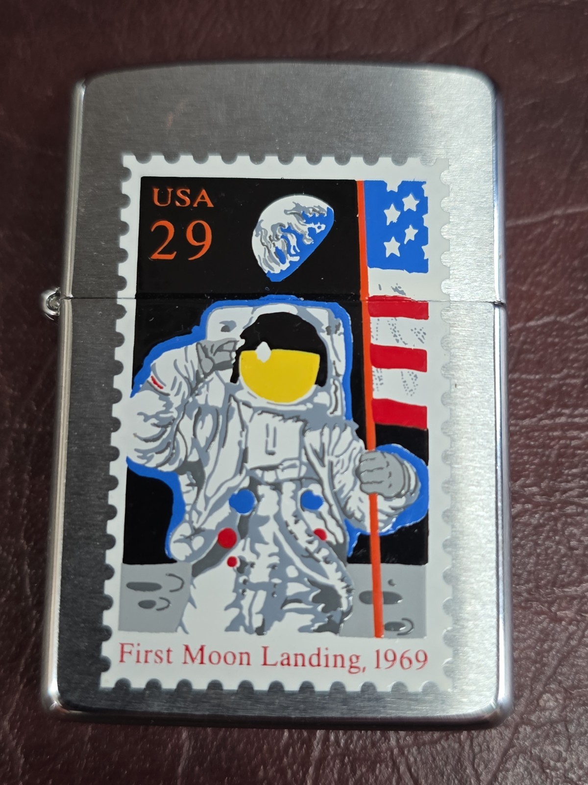 Vintage 90's Zippo Lighter Apollo 11 Moon Landing 1969 Postage Stamp Vintage 90's Zippo Lighter Apollo 11 Moon Landing 1969 Postage Stamp