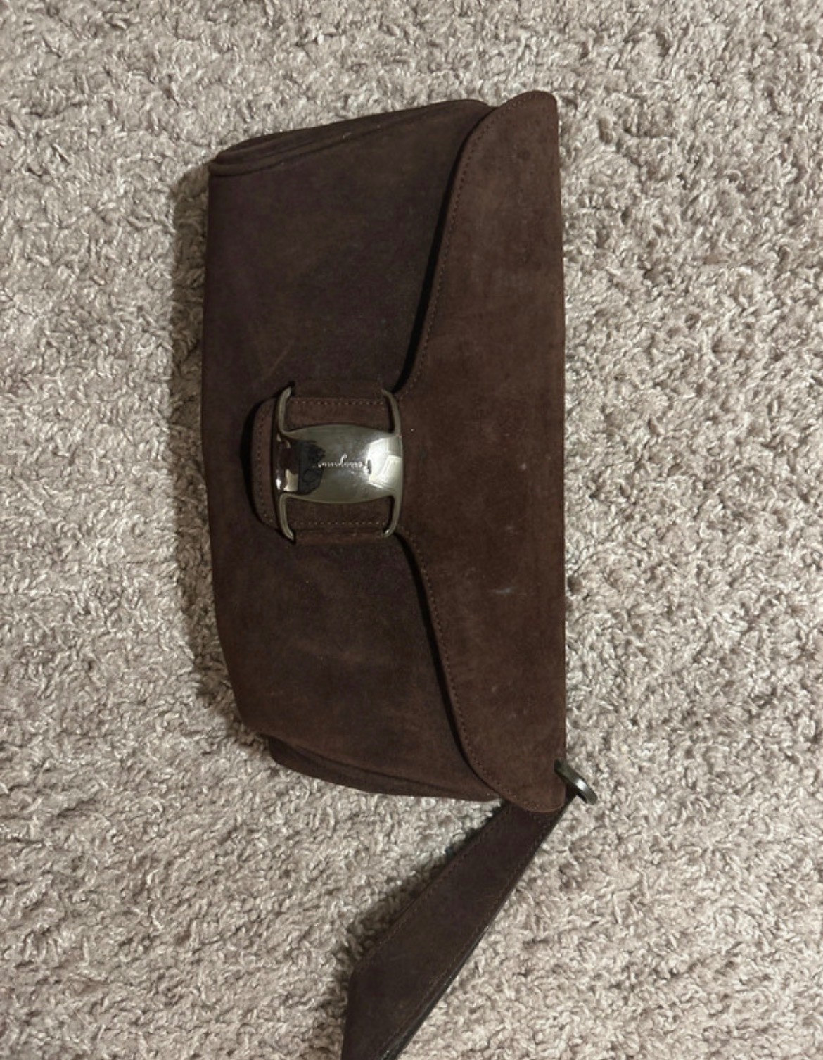 authentic **Salvatore Ferragamo vintage suede Gancini handbag**