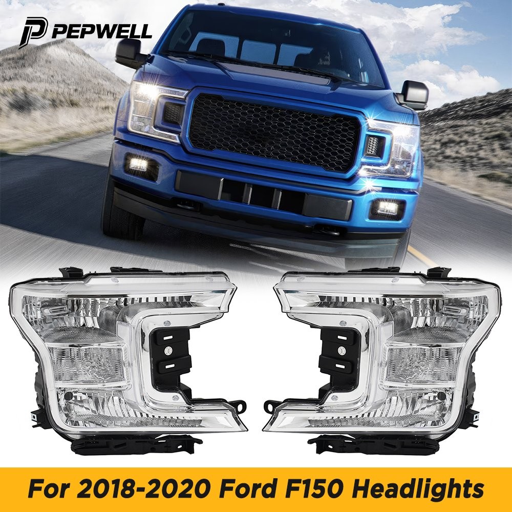 Pair Chrome Clear Headlights Lamps for 2018 2019 2020 Ford F150 Pickup Truck OE