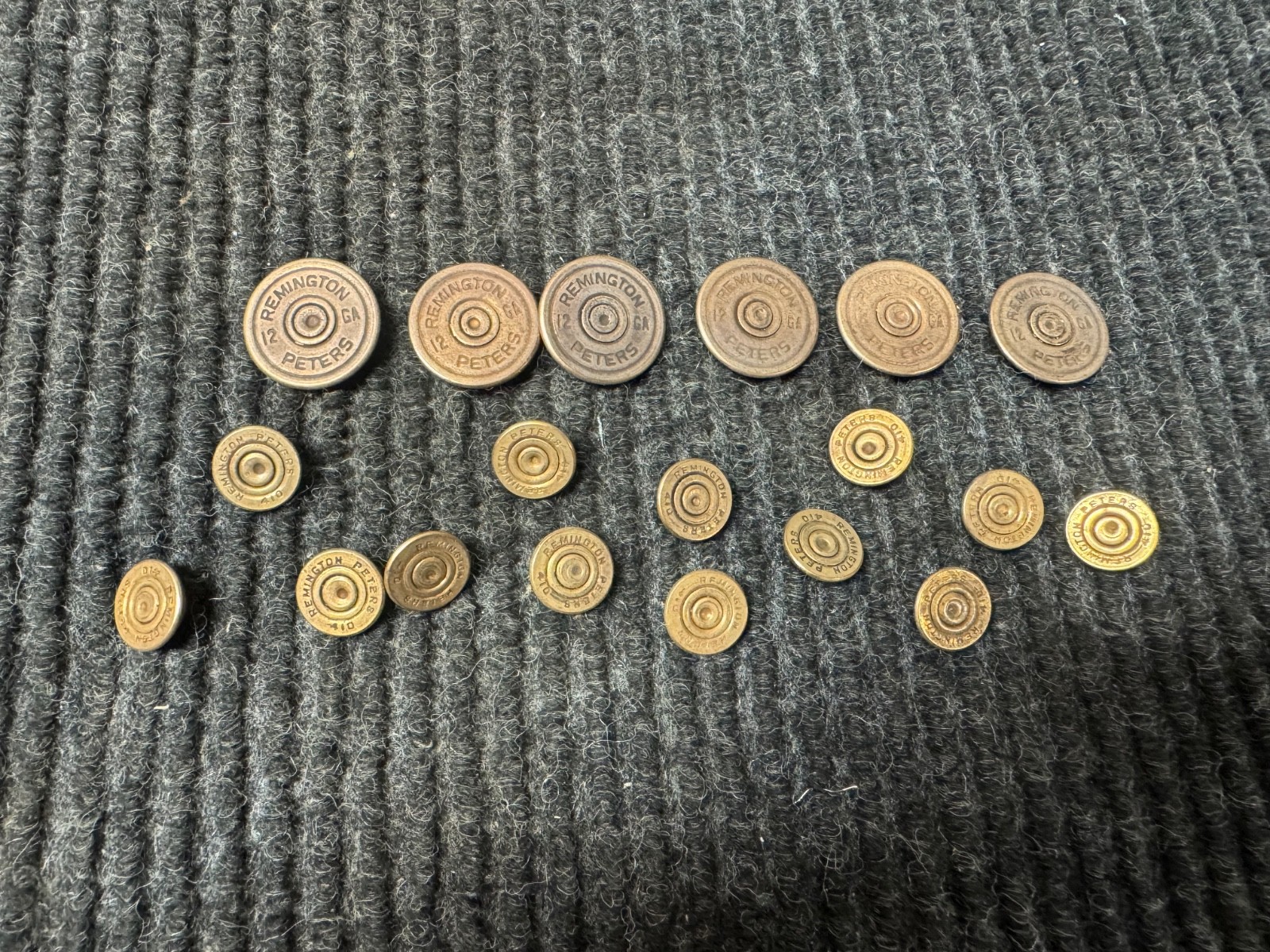 19PC Lot Vintage Remington Peters 12GA And .410 Shotgun Shell Buttons