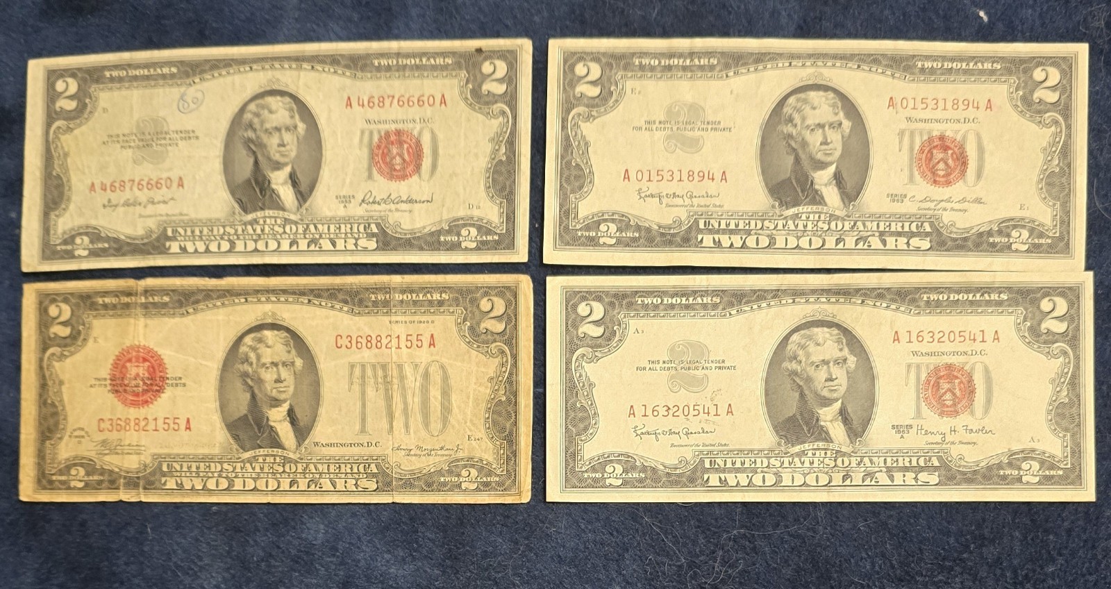 $2 United States Notes Red seal, 1928D, 1953A, 1963, 1963A, **COLLECTORS BUNDLE*