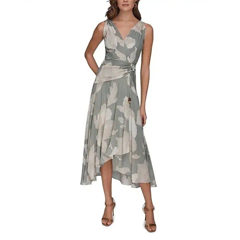 Donna Karan New York Sleeveless Wrap-Effect V-Neck Floral Midi Dress