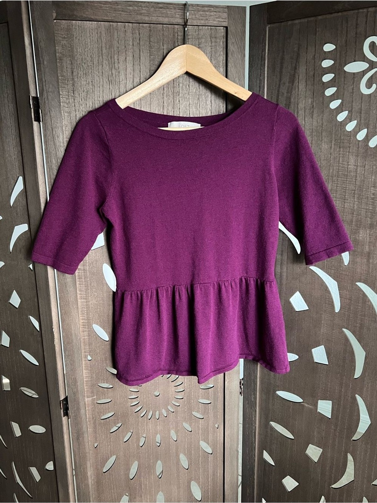 LOFT Women\'s Peplum Top in Plum LOFT Women\'s Peplum Top in Plum