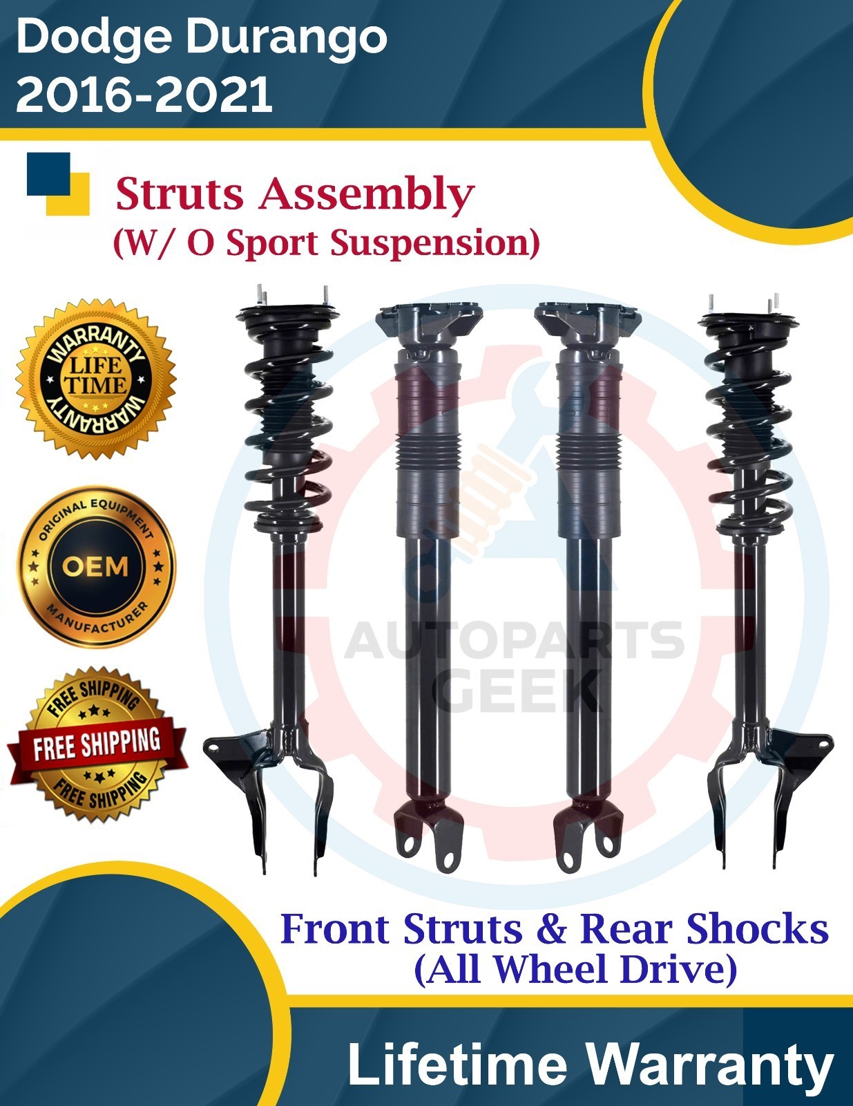 New OE Front Struts & Rear Shocks For 2016-2021 Dodge Durango Lifetime Warranty