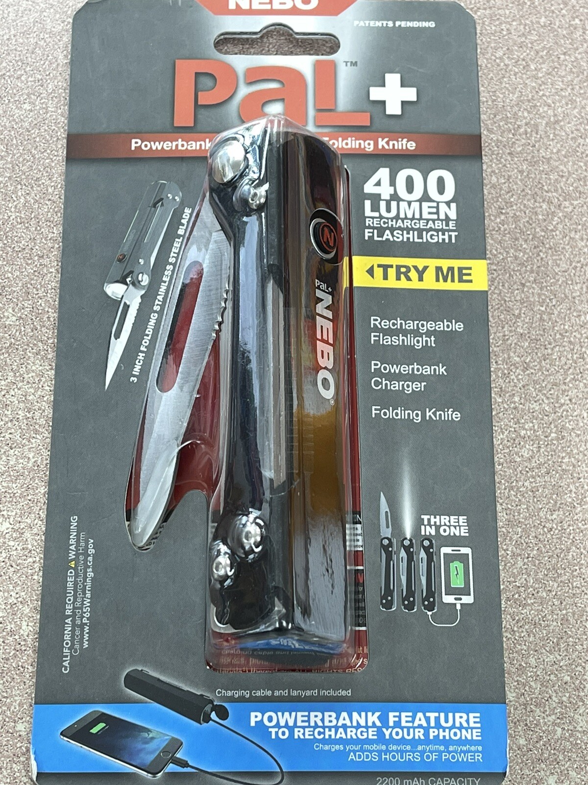 Nebo 6715 PaL Plus Flashlight and Folding Pocket Knife, 400 Lumen Power Charger Nebo 6715 PaL Plus Flashlight and Folding Pocket Knife, 400 Lumen Power Charger