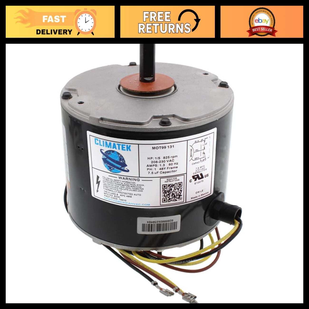 Exact Replacement Fan Motor for HVAC Systems - Compatible with Carrier, Bryant,