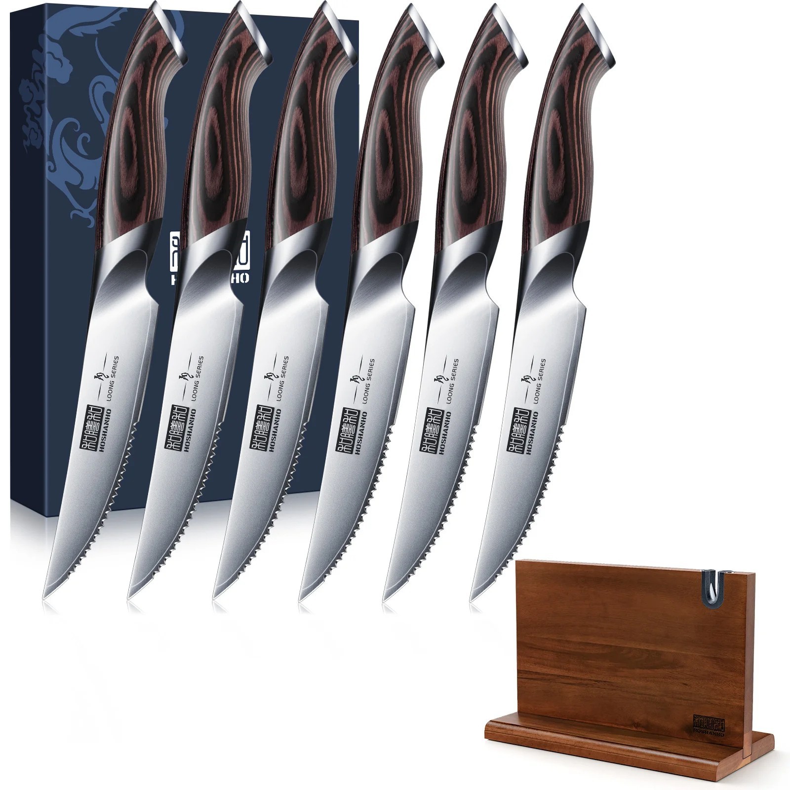 HOSHANHO 4.5in Steak Knives Set Japanese Carbon Steel Knife with Magnetic Holder