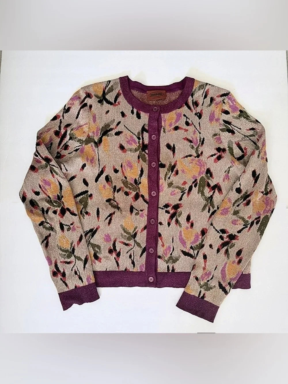 Missoni Made in Italy Floral Metallic Knit Cardigan Sweater Approx M