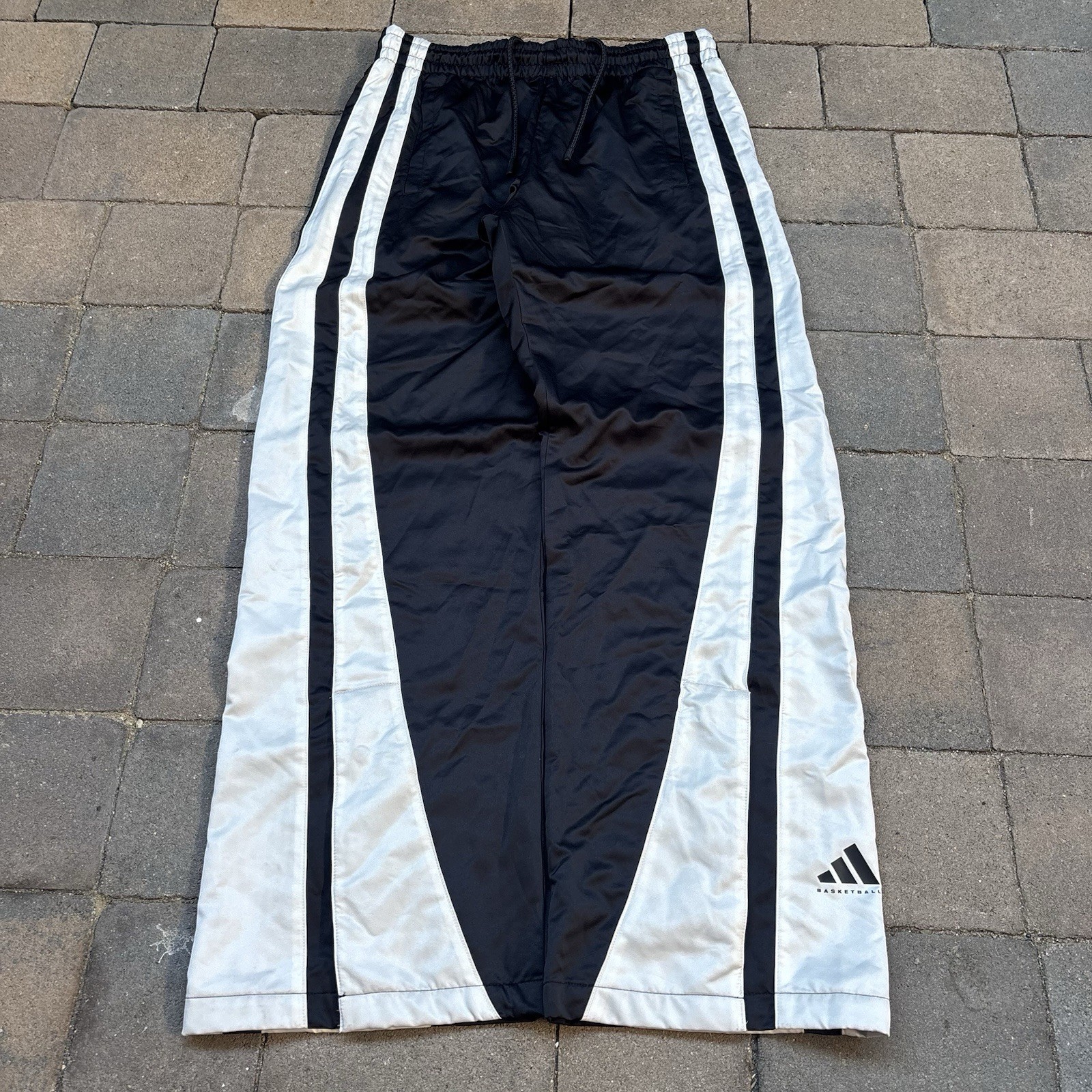 Adidas Sweatpants Men\'s Small Black Shiny Dazzle Snap Tear Away Baggy Y2K NWT