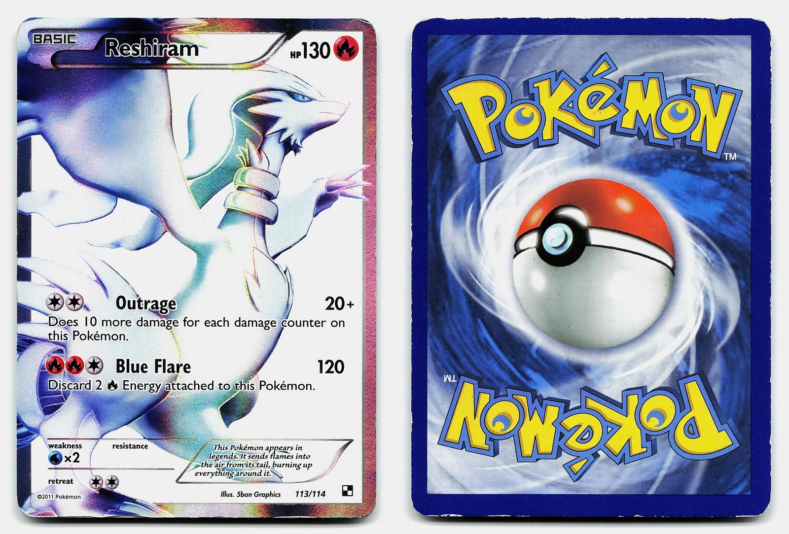Reshiram (113 Full Art) 113/114 Black and White Holo Ultra Rare Pokemon Card MP