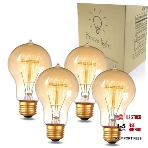Edison Bulb A19, Vintage Incandescent Light Bulbs - 60 Watt, Dimmable 2700K