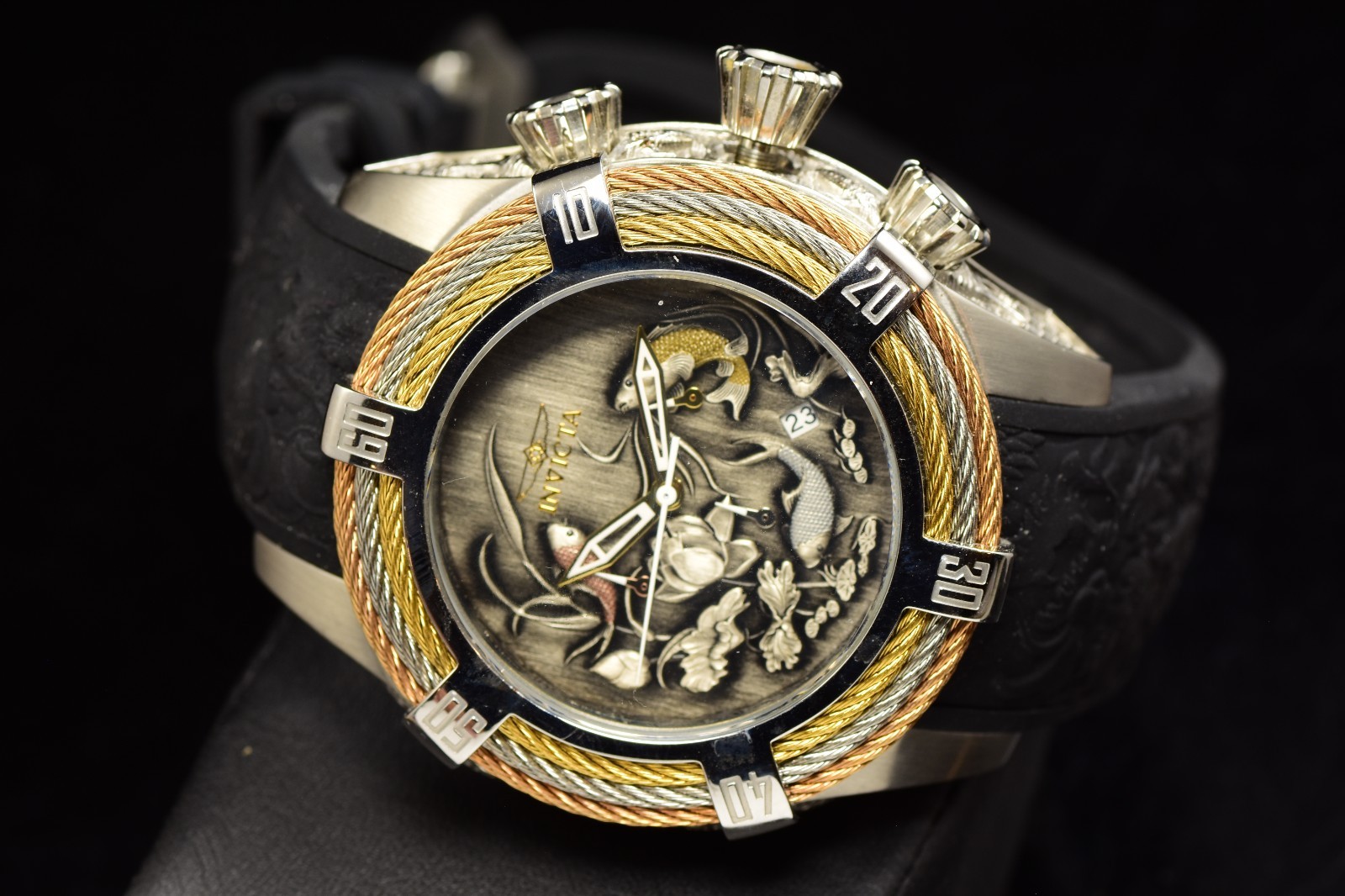 RARE Invicta Men's Bolt Zeus Koi Fish Chronograph Black Tone SS DIVER Watch