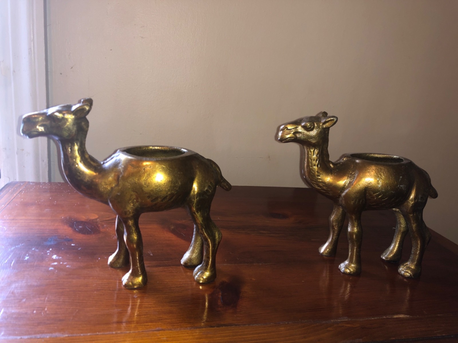 Two Vintage Brass Camel Planters Two Vintage Brass Camel Planters