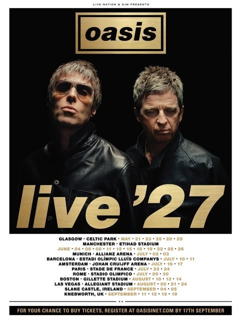 Oasis Live ’27 World Tour Concert Poster