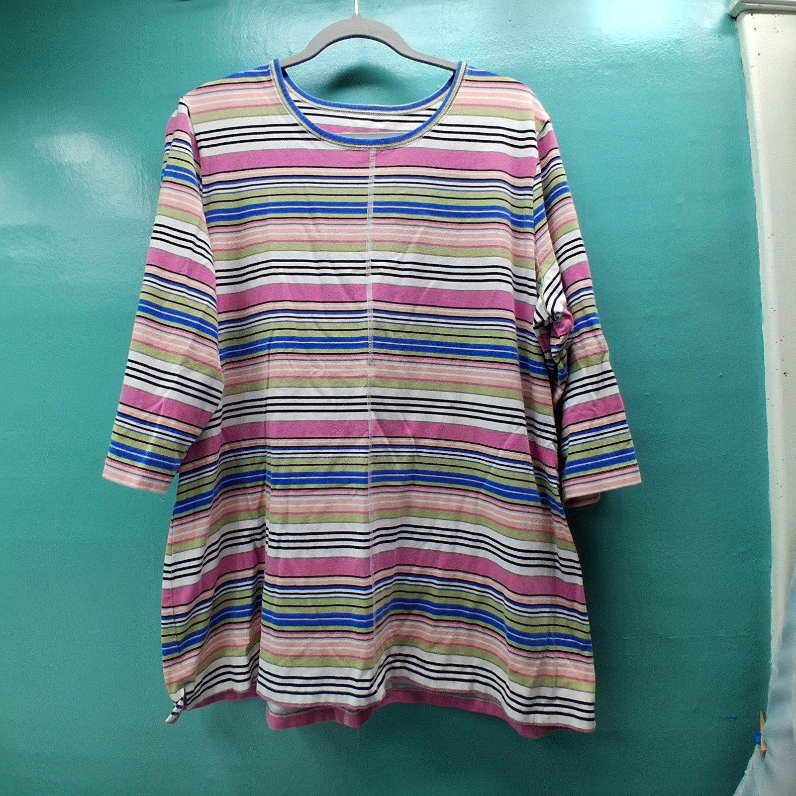 D&Co. Active 1X Multicolor Striped 3/4 Sleeve Crew Neck Tunic Top Z182