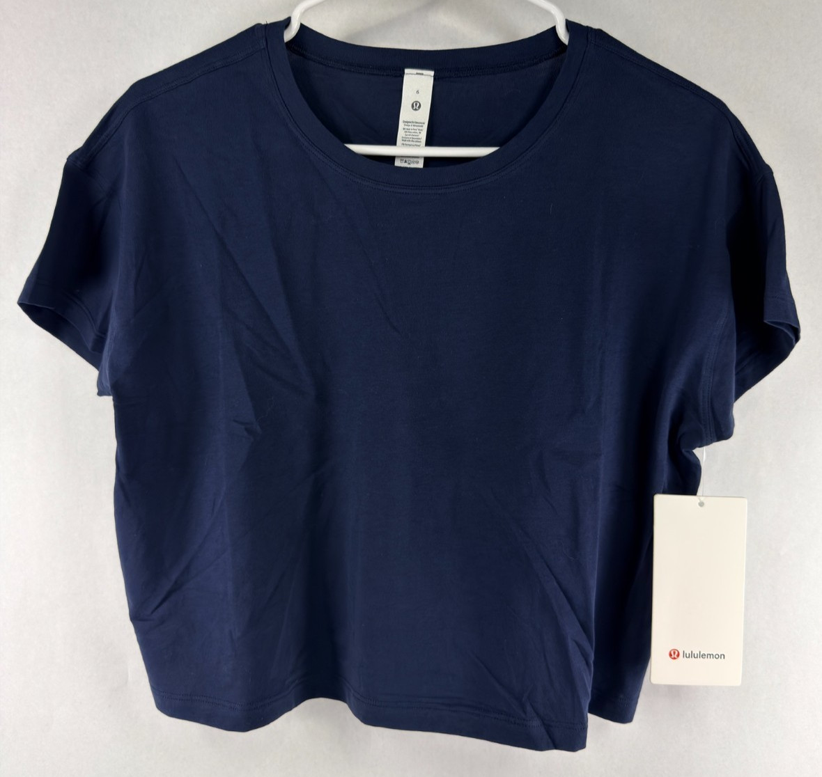 lululemon Cates Tee Womens Size 6 True Navy Pima Cotton Cropped Short Sleeve NWT