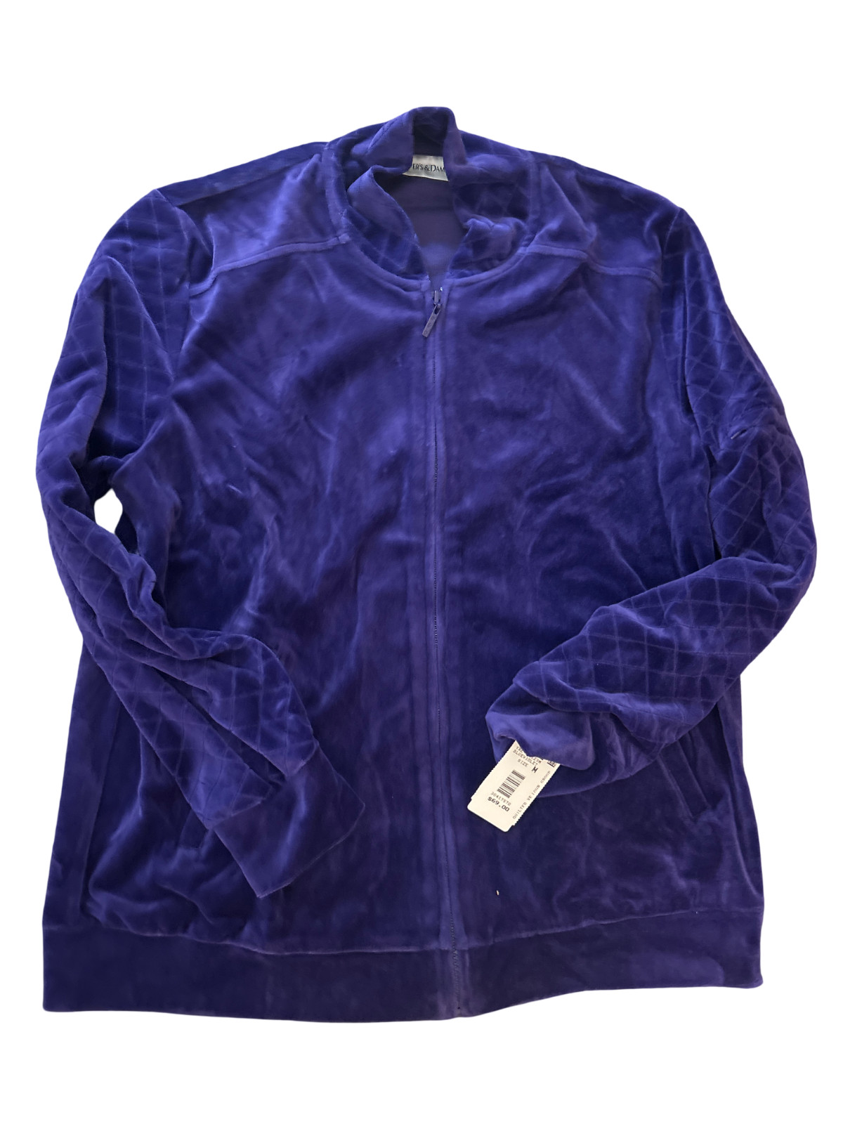 Drapers & Damon\'s Blue Violet Quilted Velour Full Zip Jacket Size Medium NWT