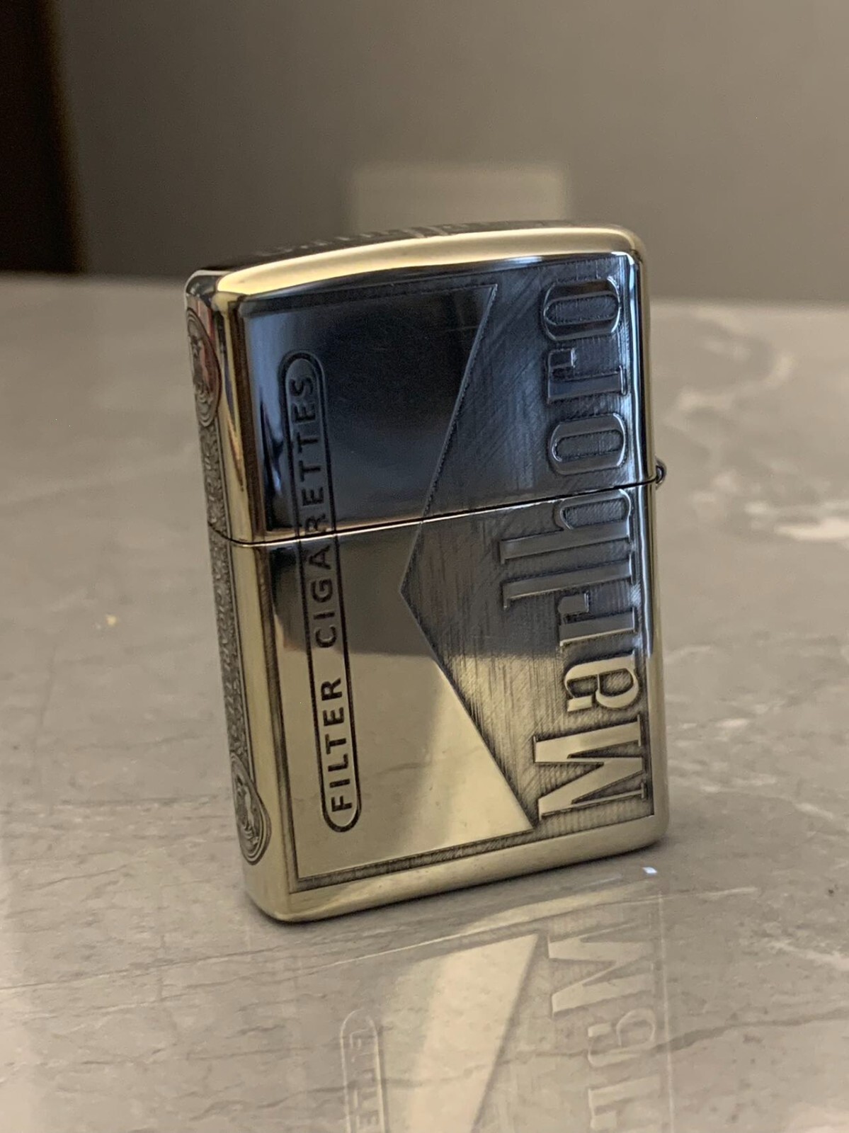 Silver Marlboro Flower zippo lighter in a new box