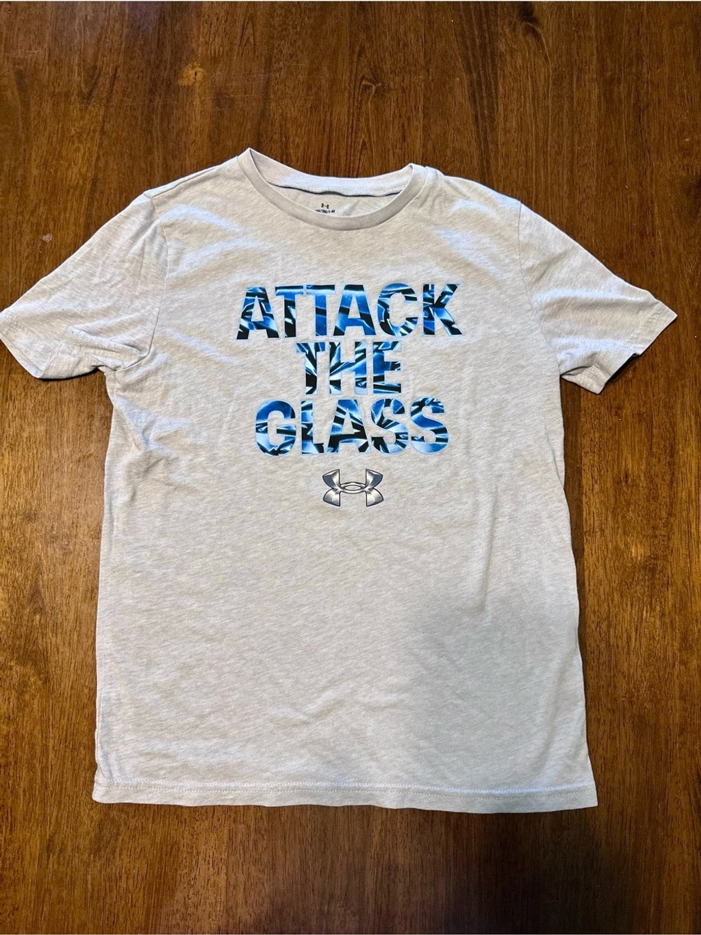 Under Armour Light Gray Short-Sleeve Tee with Blue Text