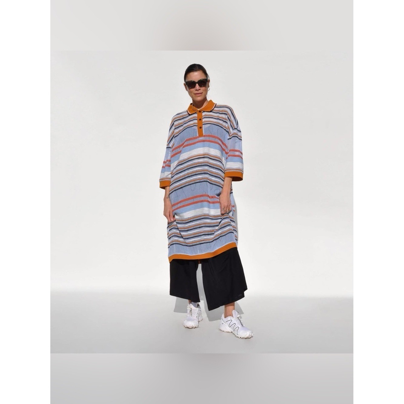 Henrik Vibskov Blue Striped Oversized Polo Knit Midi Dress XS/S