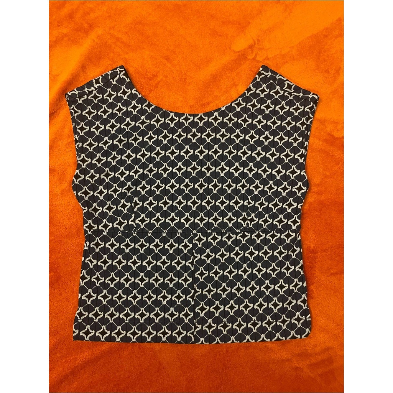 Maeve Anthropologie Sleeveless Top Women Small Navy Geometric Excellent Zip Back