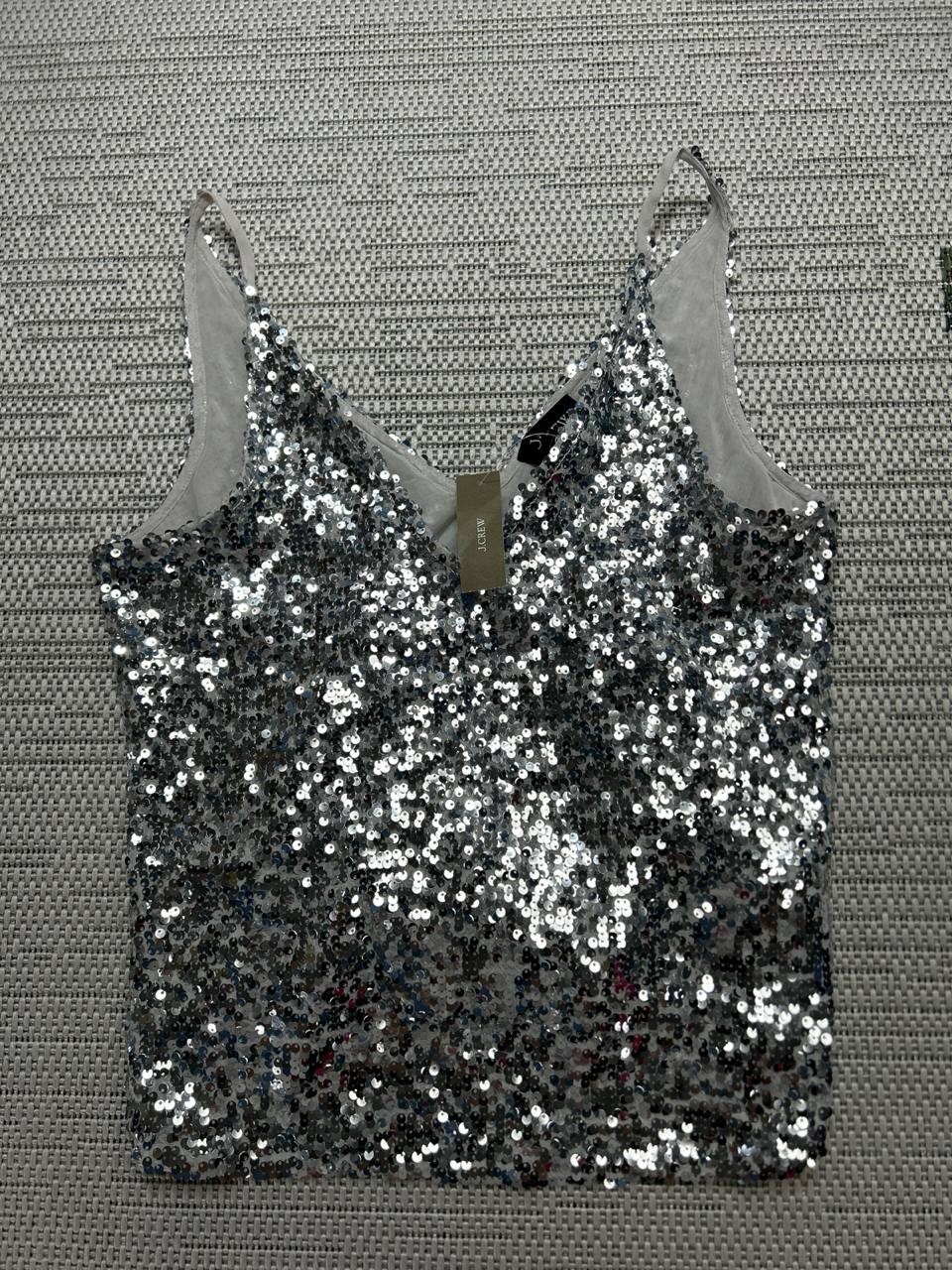 J.Crew Shirt Womens Xxs Silver Sequin Tank Top New 