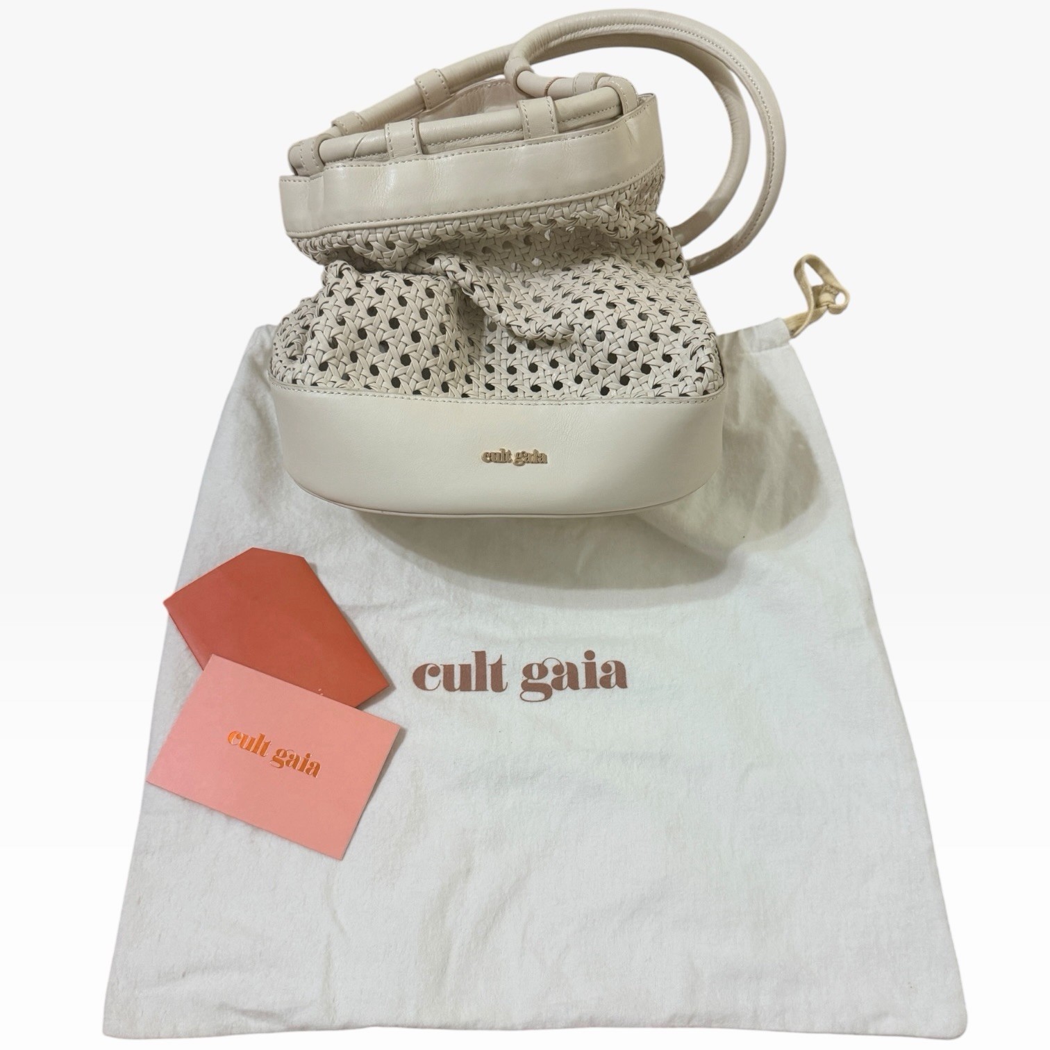 Cult Gaia Fifi Mini Backpack Off White Woven Leather NWT w/ Dust Bag
