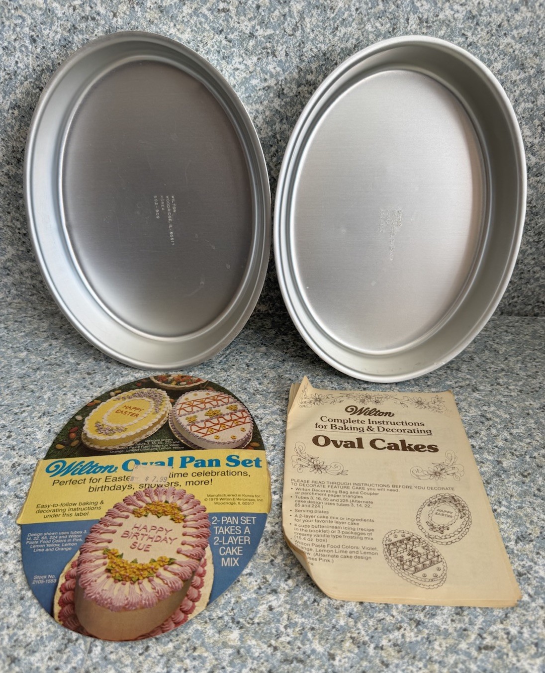 Vintage Wilton Oval Cake Pans # 502-909 Set Of 2 Aluminum 1979 With Instructions