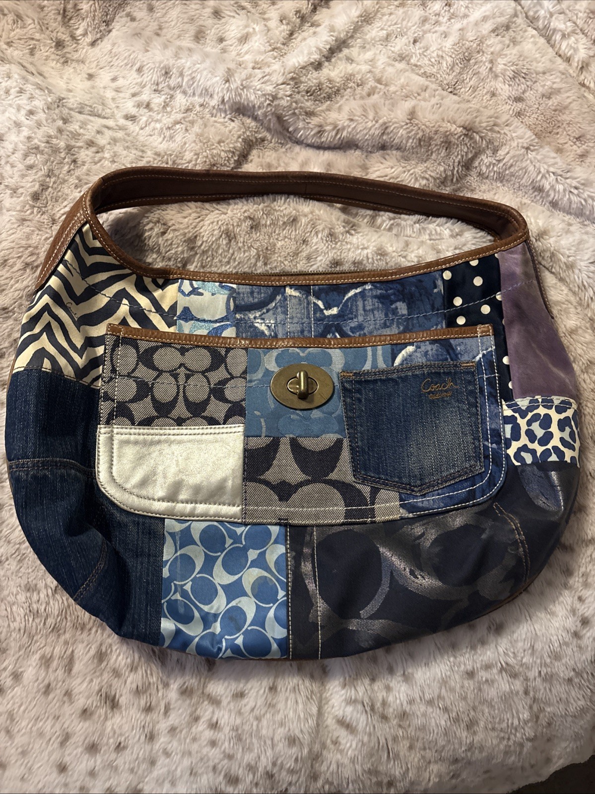 Coach Vintage Denim Patchwork Hobo Handbag