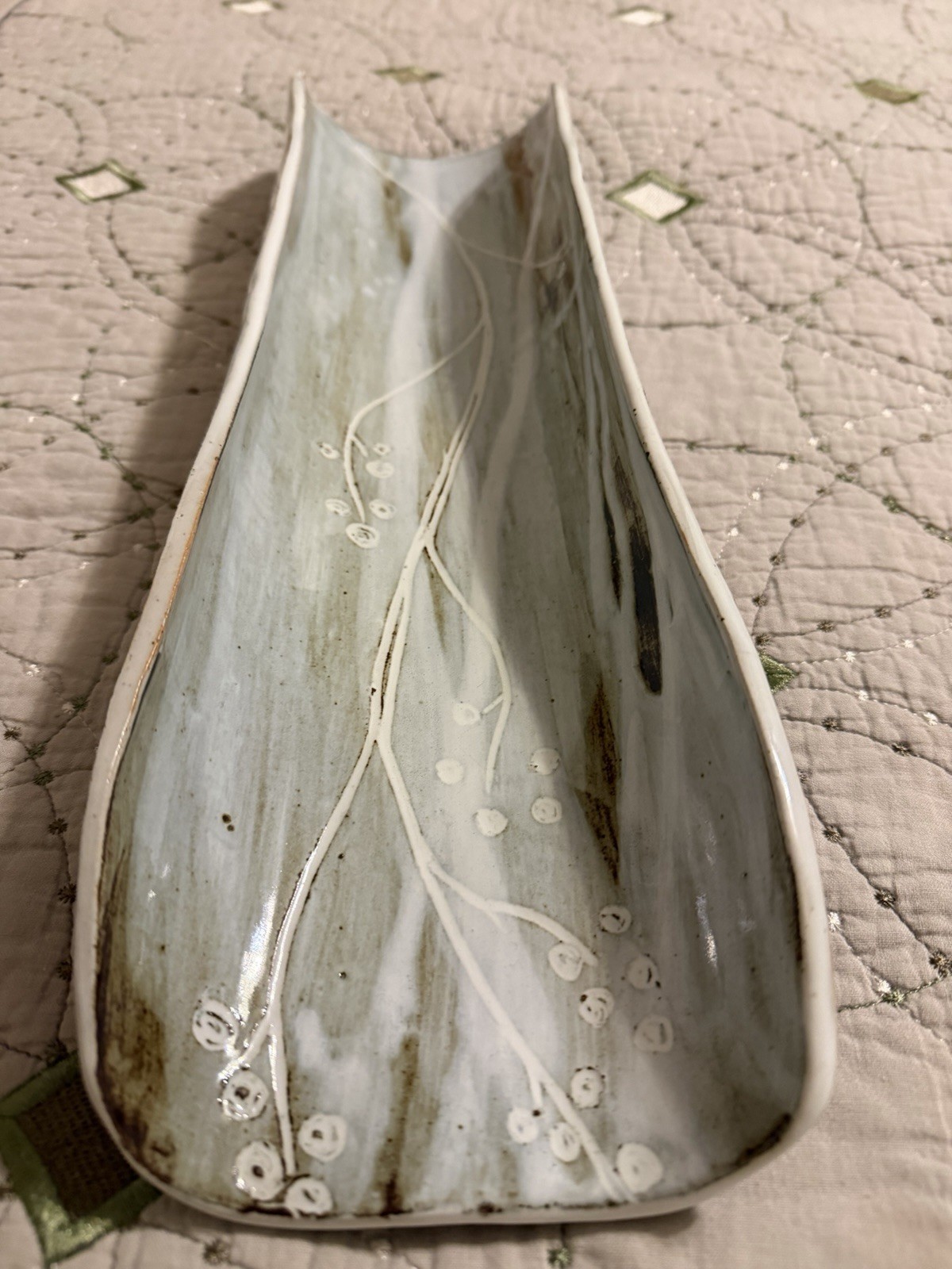 Lisa Kaye Studio Art Pottery 16” Long Trough Dish Tray Centerpiece Botanical